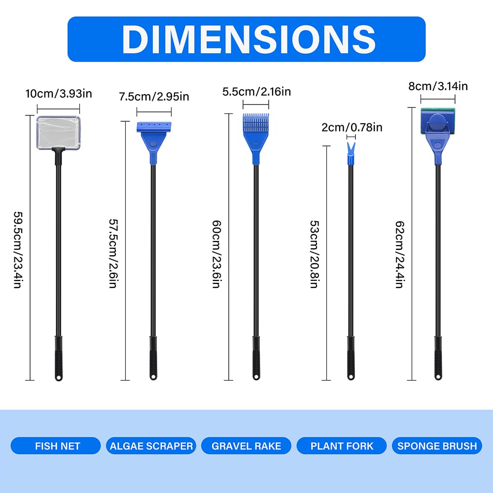 5 in 1 Fish Tank Cleaner Kit with 19 Inch Anti-Slip Handle T1514