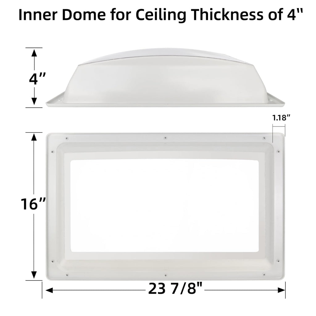 18" x 26" RV Shower Skylight Cover Outer Dome with Inner Dome and Sealant, White R4486