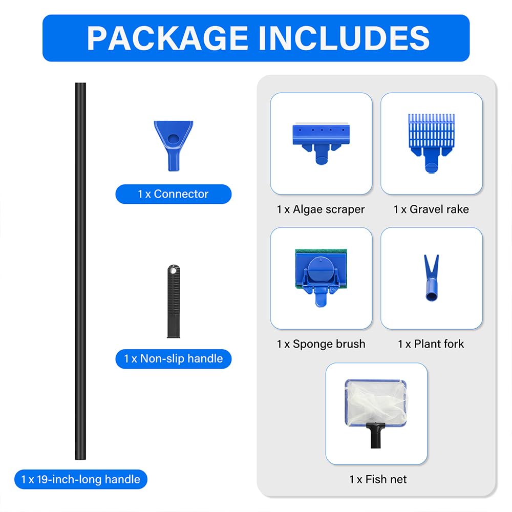 5 in 1 Fish Tank Cleaner Kit with 19 Inch Anti-Slip Handle T1514