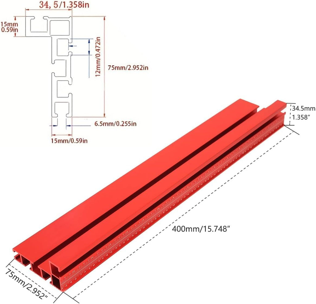 Aluminum Precision Miter Gauge with T-Track Fence and Flip Stop L521