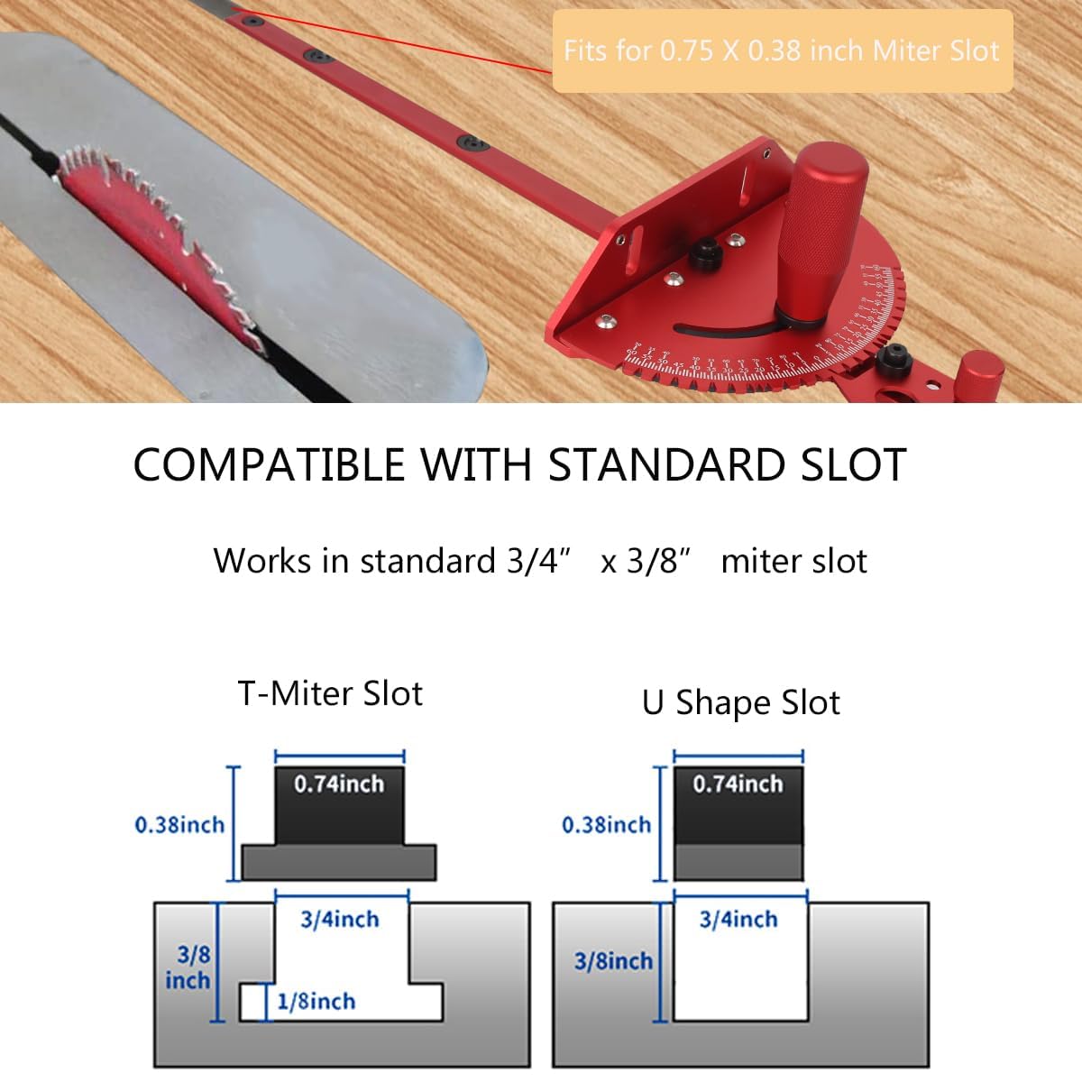 Aluminum Precision Miter Gauge with T-Track Fence and Flip Stop L521