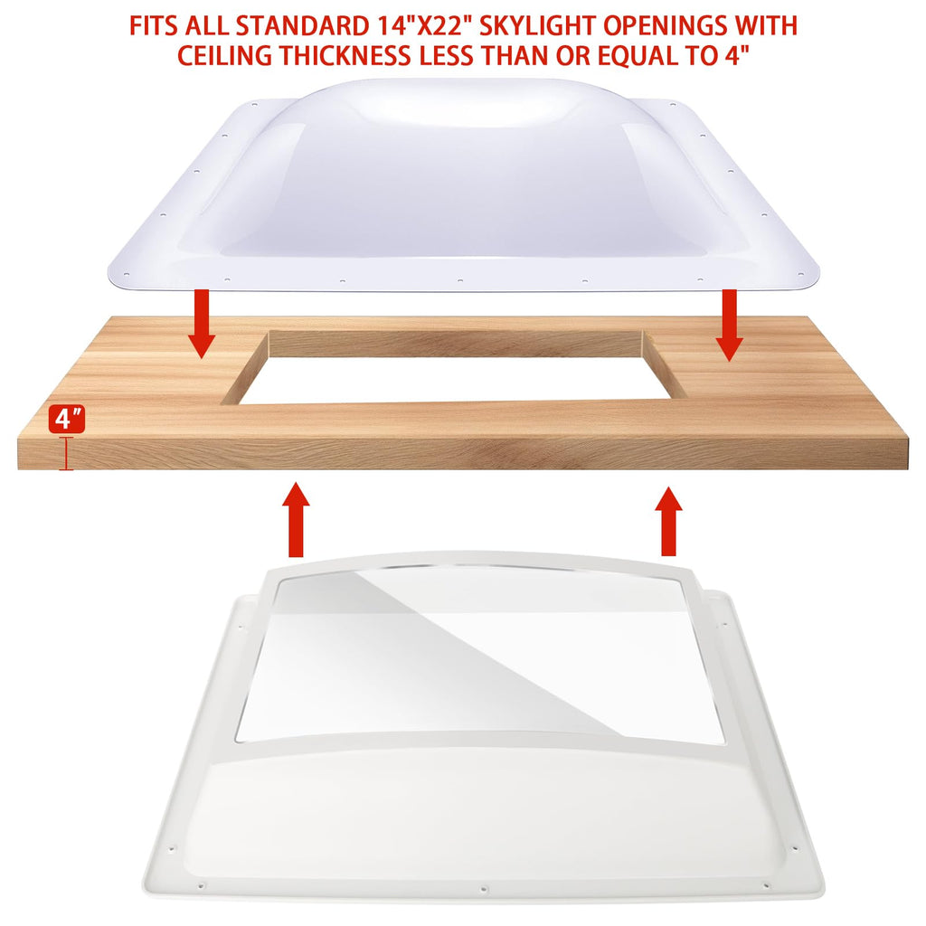 18" x 26" RV Shower Skylight Cover Outer Dome with Inner Dome and Sealant, White R4486
