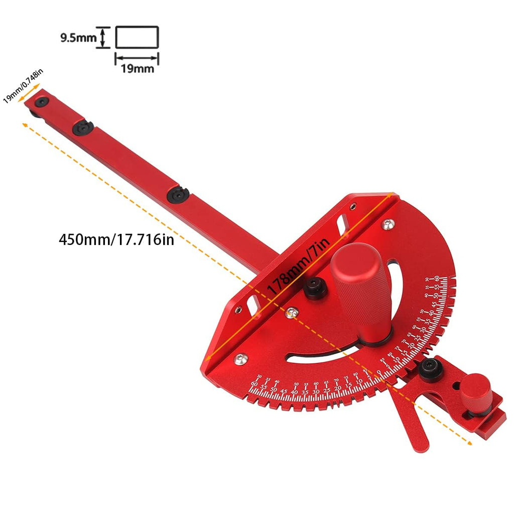 Aluminum Precision Miter Gauge with T-Track Fence and Flip Stop L521