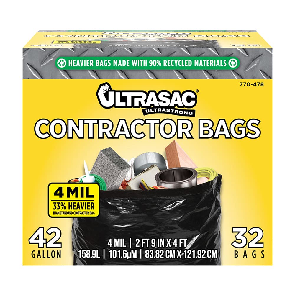 42 Gallons 4 Mil Heavy Duty Contractor Bags 32 Pack with Ties R990