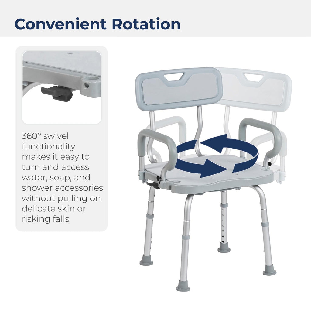 Gray Swivel Shower Chair with Arms and Back R69207