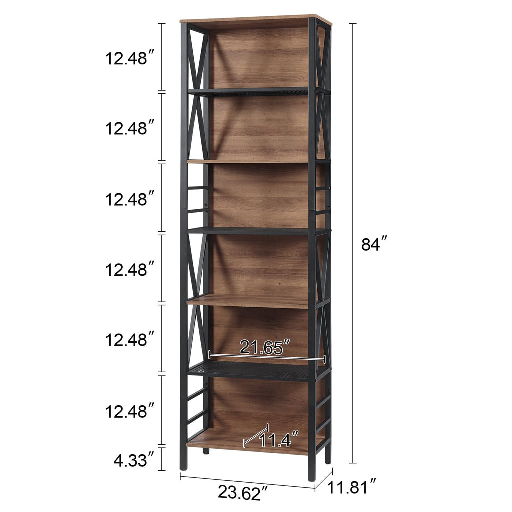7-Tier Rustic Wood Metal Bookshelf E9129