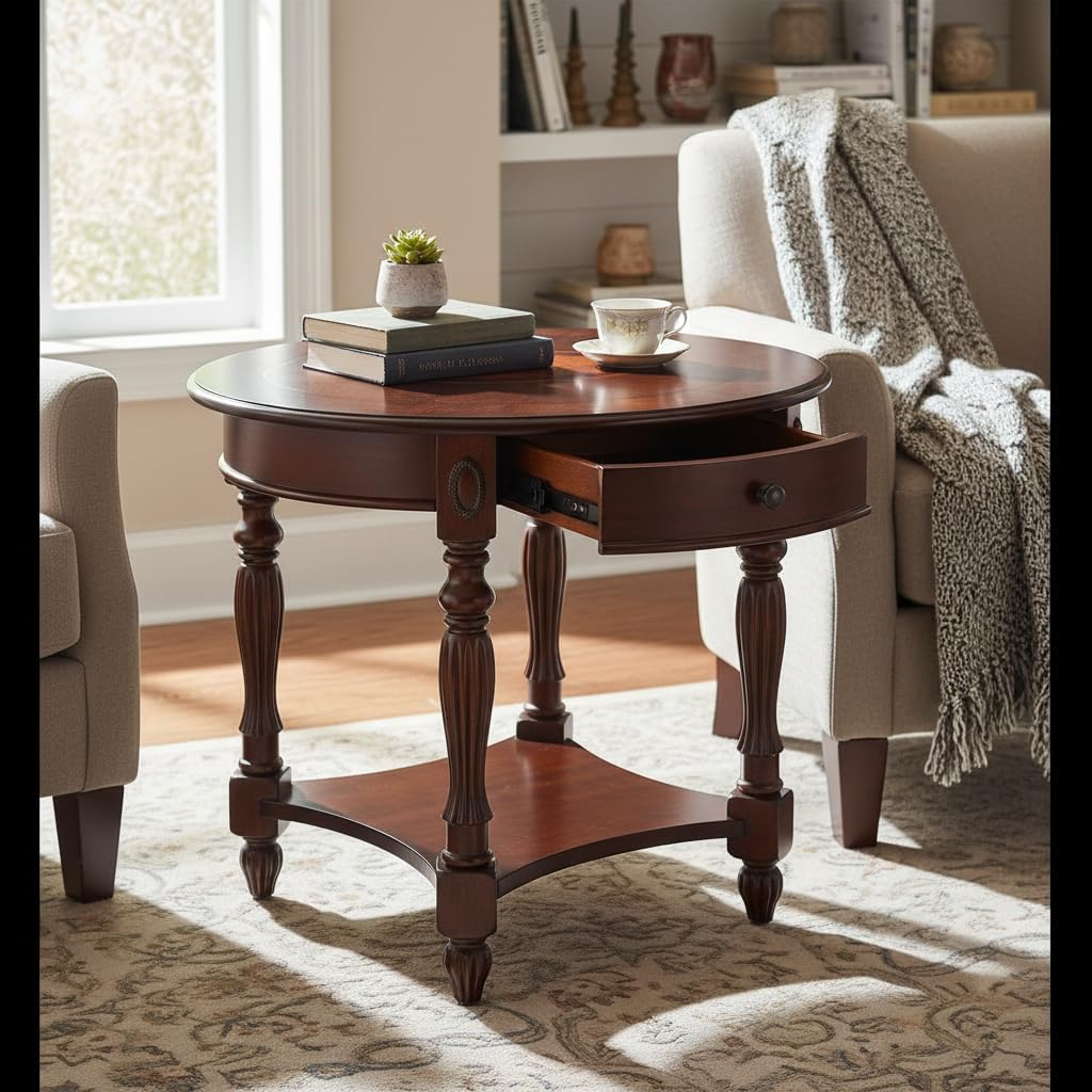 Solid Wood Oval End Table with Drawer H869