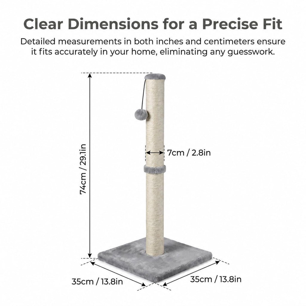 Tall Cat Scratching Post with Sisal Rope, Grey E86450