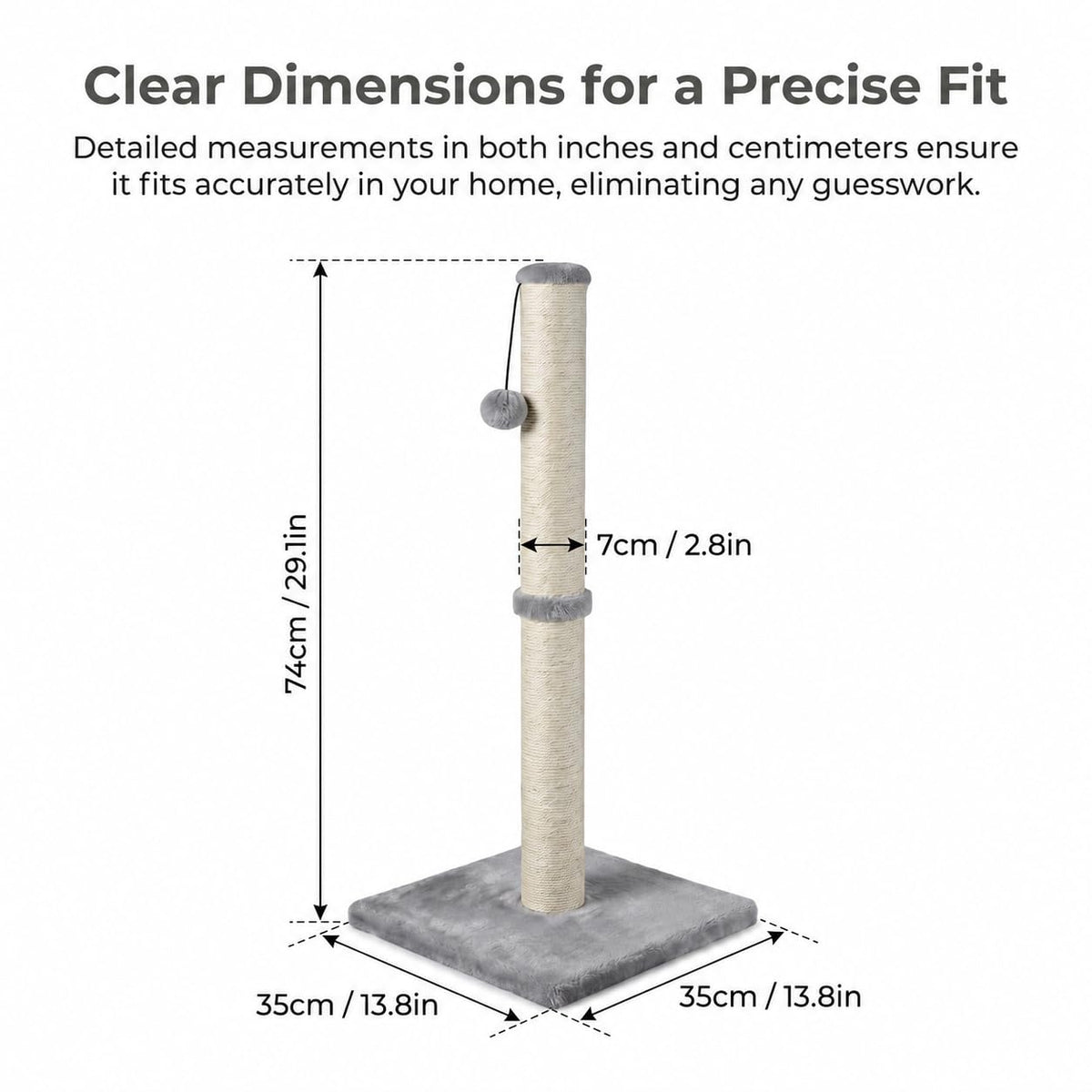 Tall Cat Scratching Post with Sisal Rope, Grey E86450