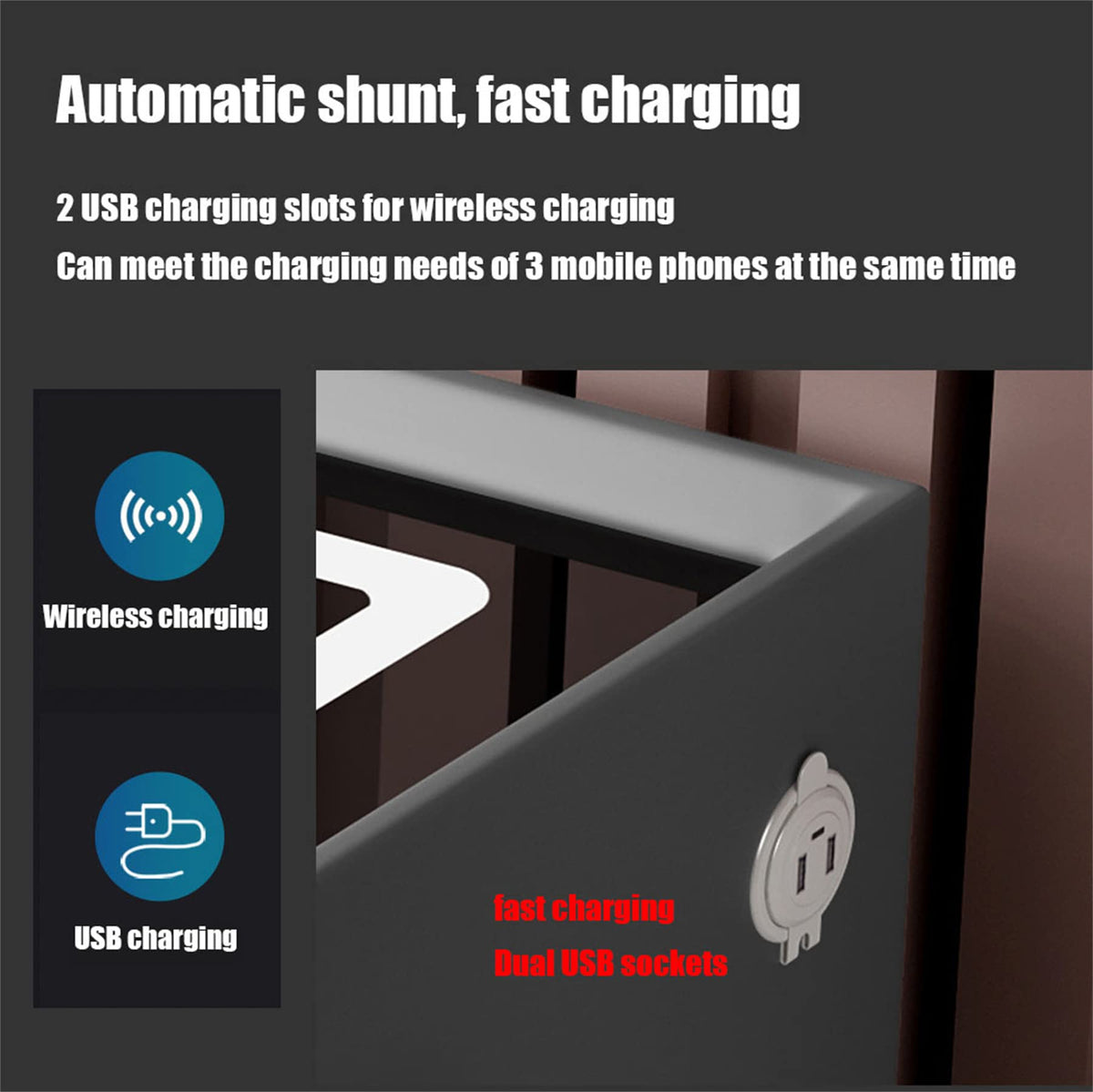 Gray Nightstand with Fingerprint Lock and Wireless Charging L30702