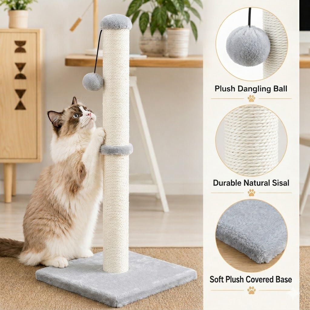 Tall Cat Scratching Post with Sisal Rope, Grey E86450