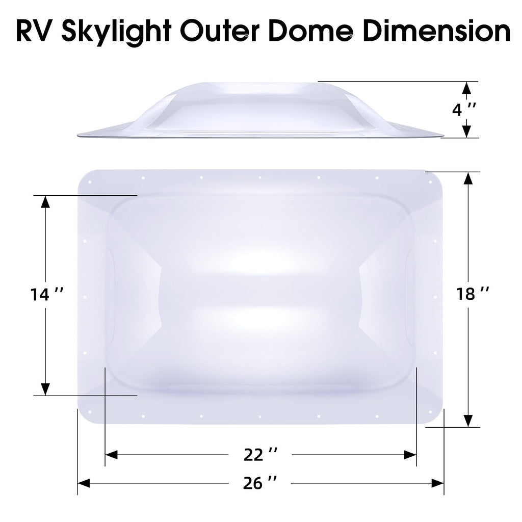 18" x 26" RV Shower Skylight Cover Outer Dome with Inner Dome and Sealant, White R4486
