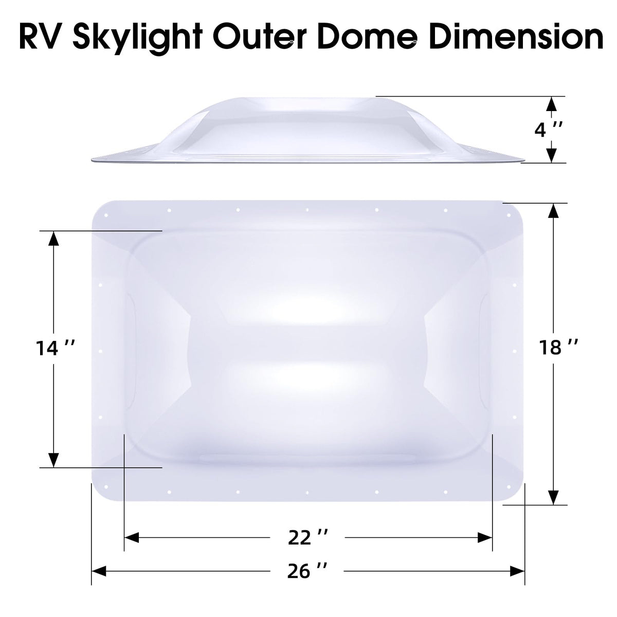 18" x 26" RV Shower Skylight Cover Outer Dome with Inner Dome and Sealant, White R4486