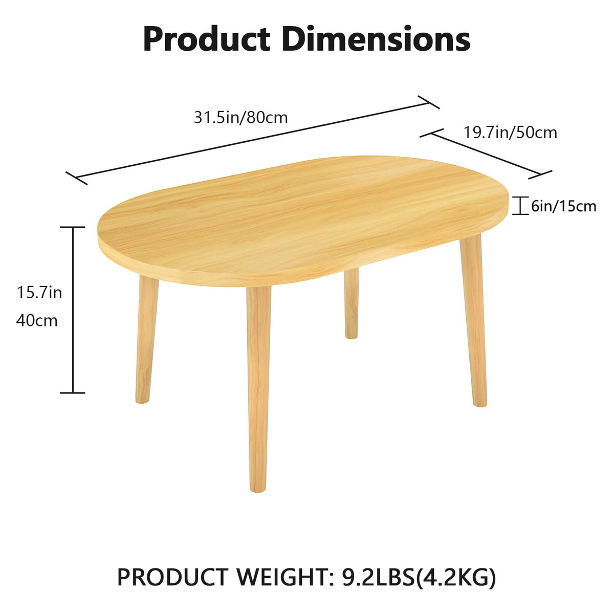 Oval Coffee Table Natural 19.7"D x 31.5"W x 16"H I54014