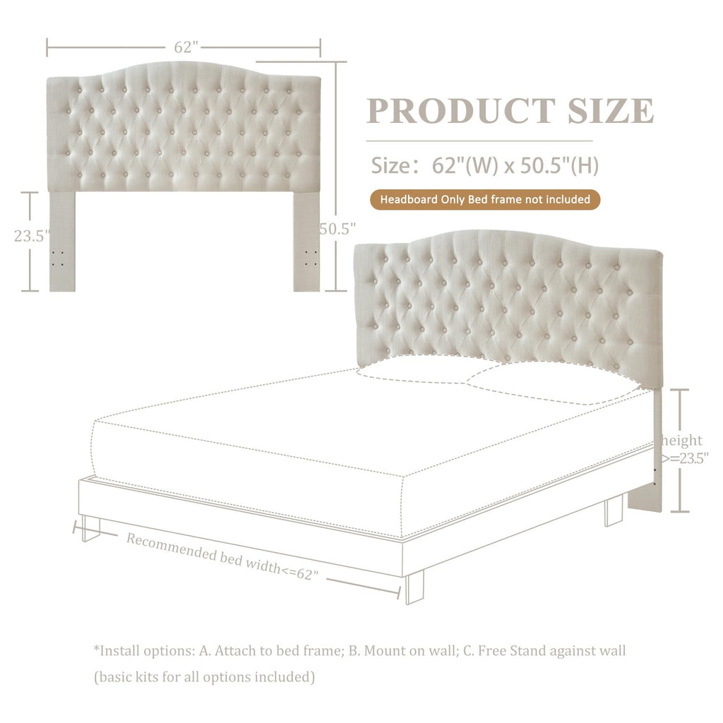 Linen Queen Size Upholstered Headboard A2588