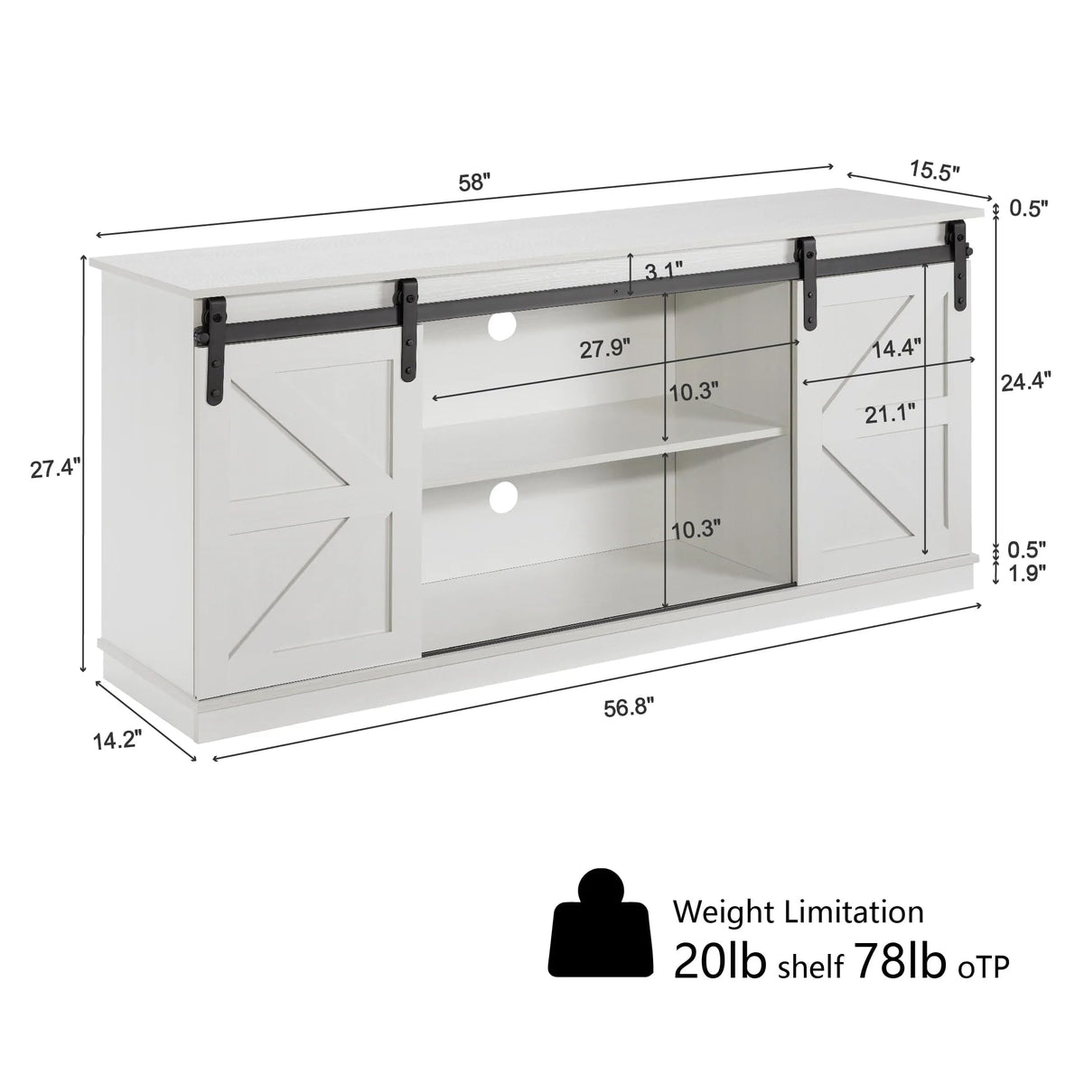White TV Stand with Sliding Barn Doors N712