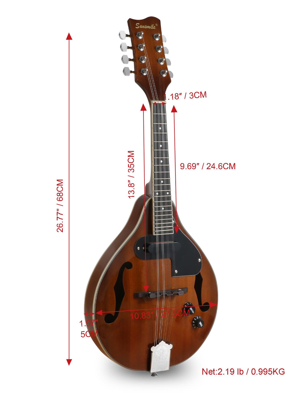 8 String Acoustic-Electric Mandolin Instrument with Pickup P631
