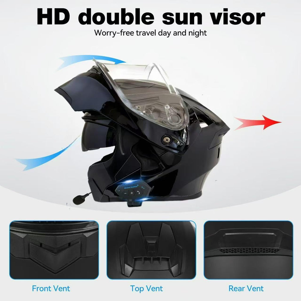 DOT Approved Flip Up Full Face Motorcycle Helmet with Dual Speakers and Microphone N55940