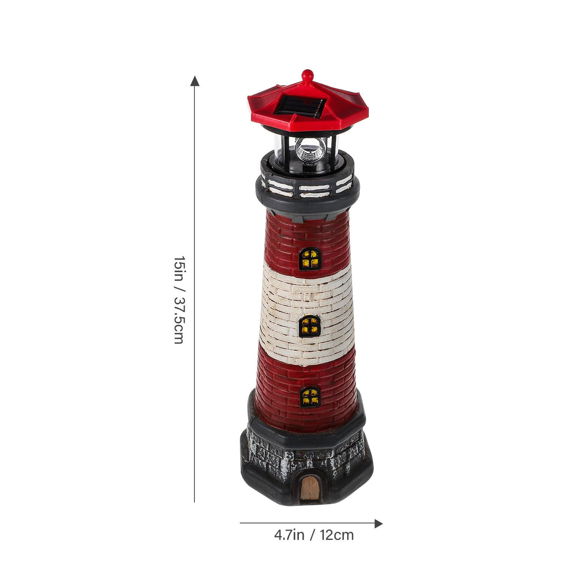 Solar Garden Lighthouse Statue, Waterproof Resin Outdoor Decor Light, 14.76 Inch Red Finish H648348
