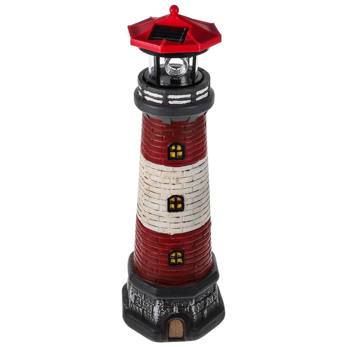 Solar Garden Lighthouse Statue, Waterproof Resin Outdoor Decor Light, 14.76 Inch Red Finish H648348