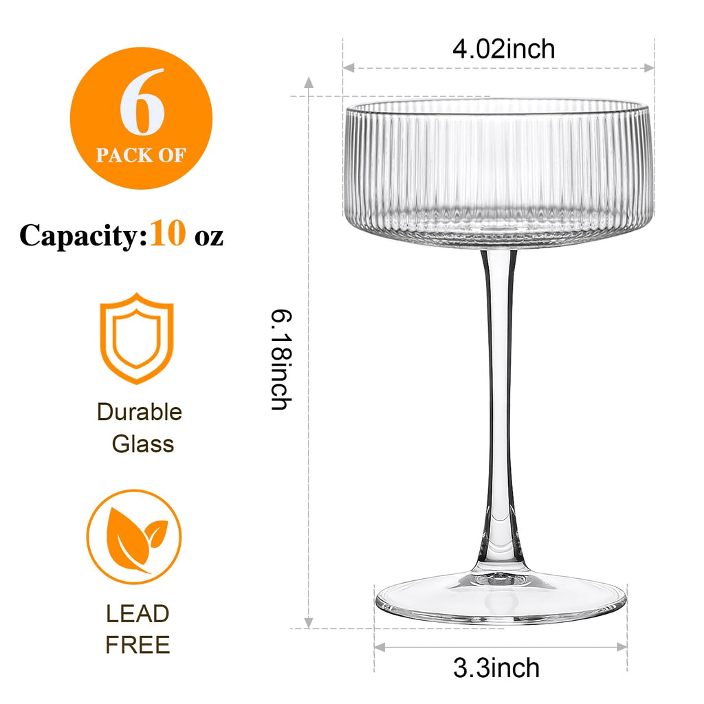 10 oz Ribbed Coupe Glasses Set of 6 H789731