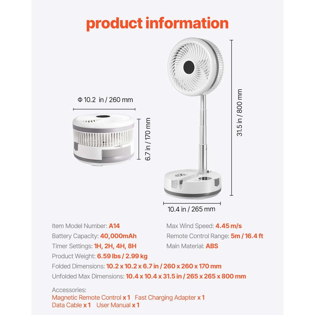 10 Inch Foldable Oscillating Fan with Remote H12660