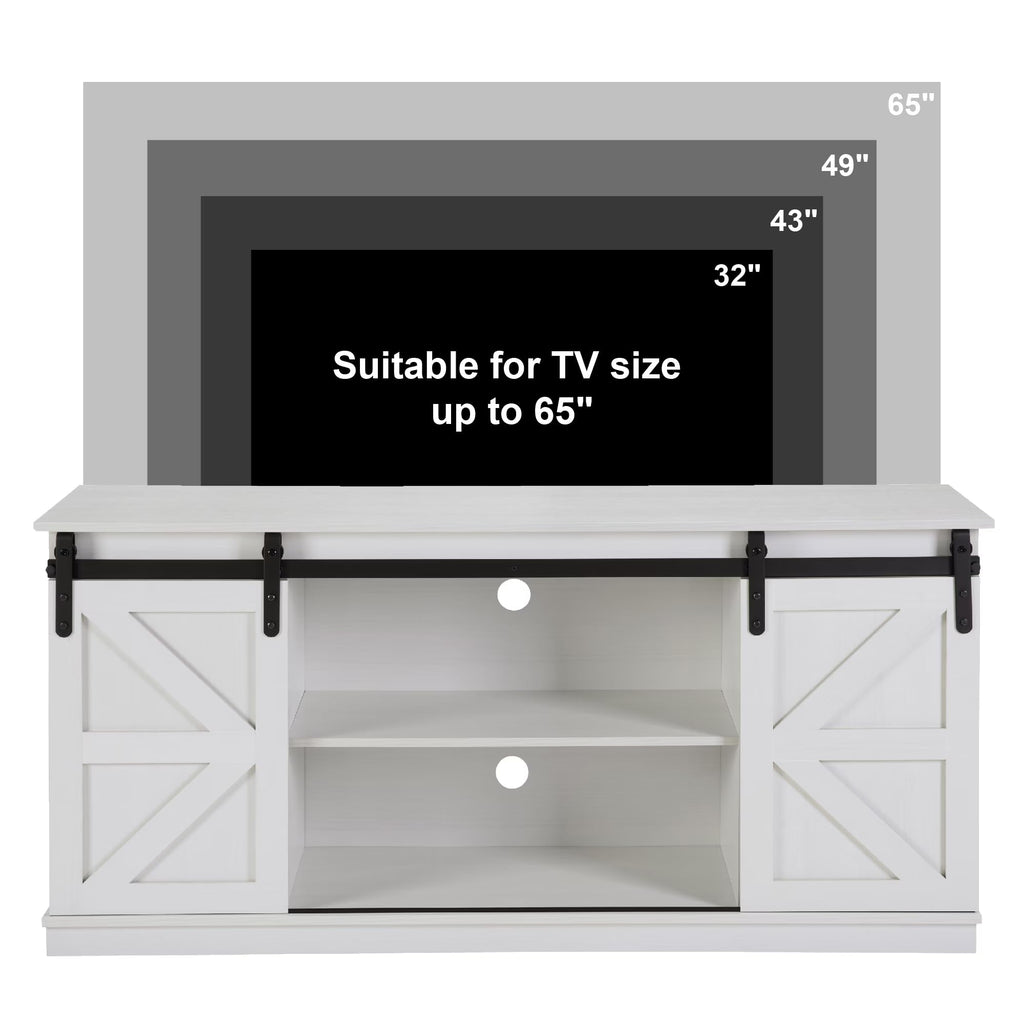 White TV Stand with Sliding Barn Doors N712