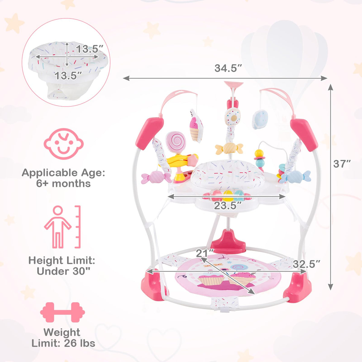 Pink Baby Bouncer Activity Center with Music Lights and Sounds P902237