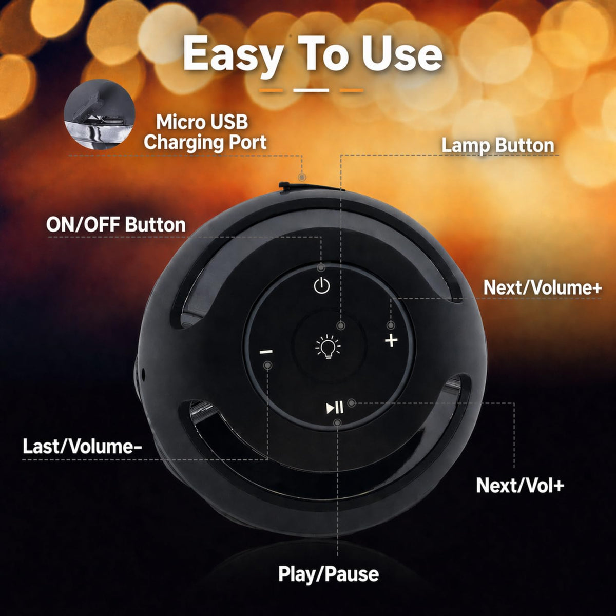 Black 2 Pack Waterproof Bluetooth Speaker with LED Torch Light X46280