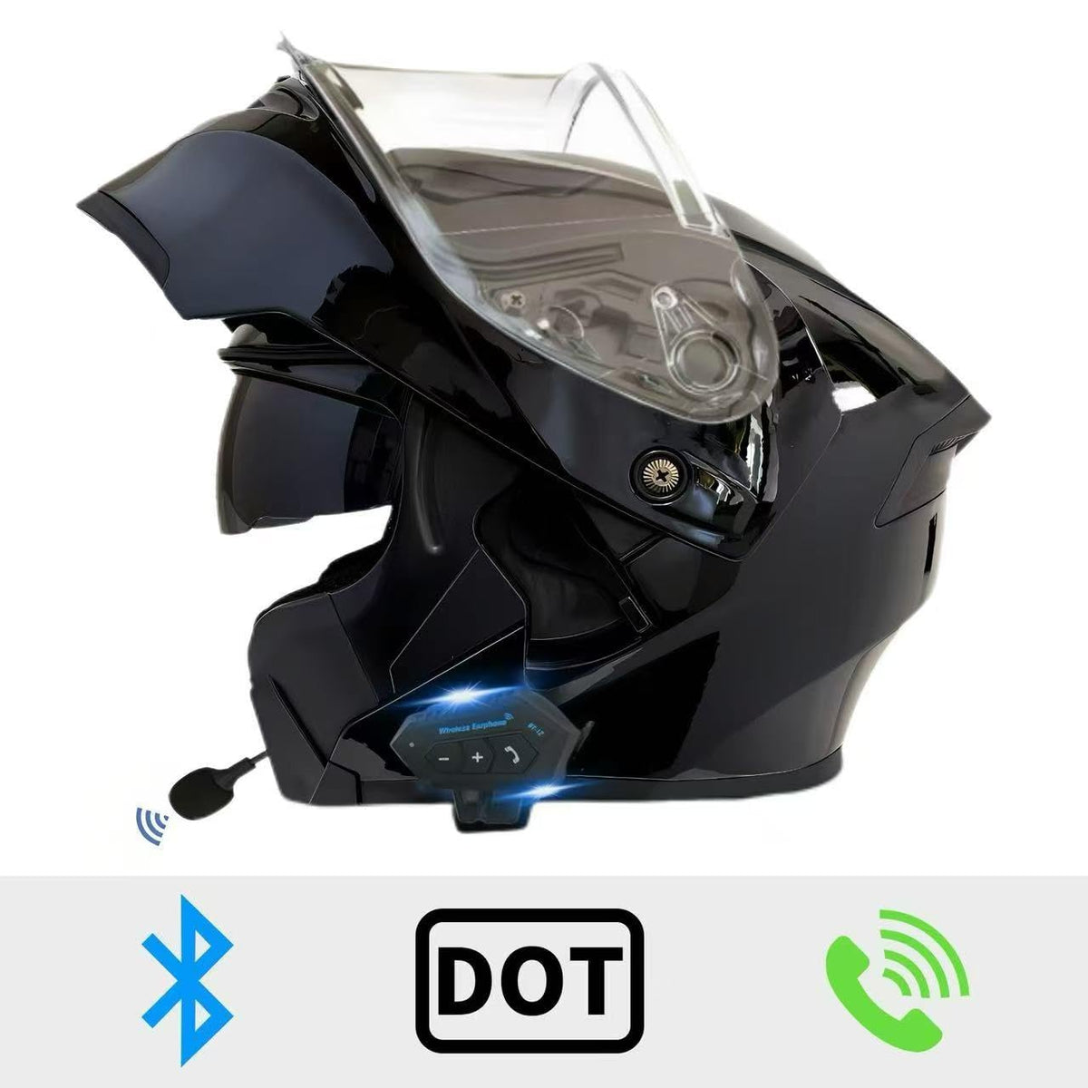 DOT Approved Flip Up Full Face Motorcycle Helmet with Dual Speakers and Microphone N55940