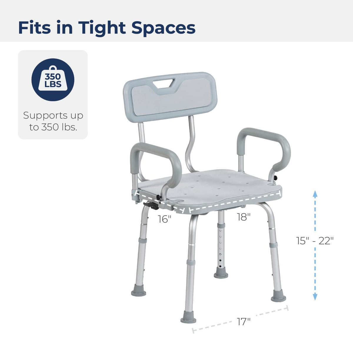 Gray Swivel Shower Chair with Arms and Back R69207