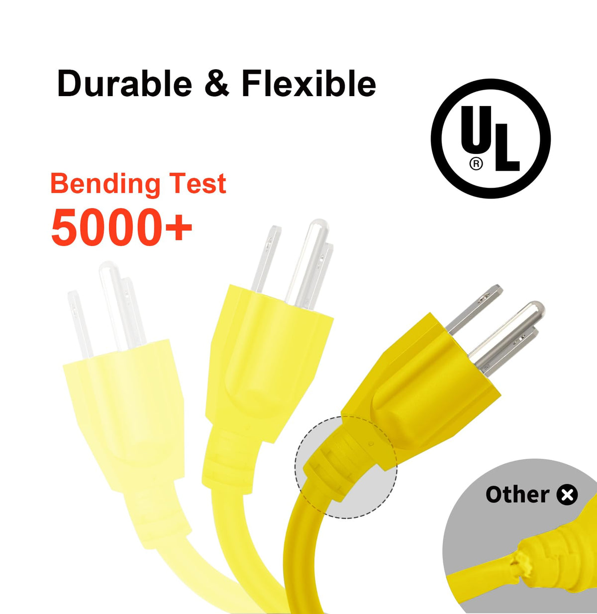 Waterproof 100 FT Yellow 12/3 SJTW Heavy Duty Extension Cord Z898416