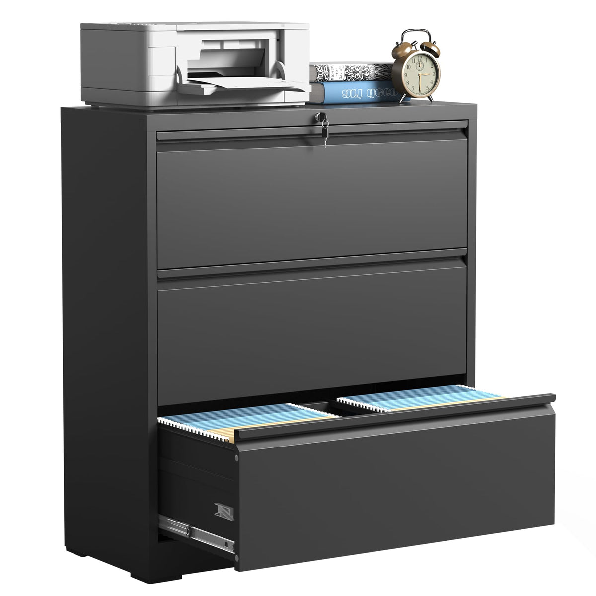 Black 3 Drawer Locking Metal File Cabinet P811493
