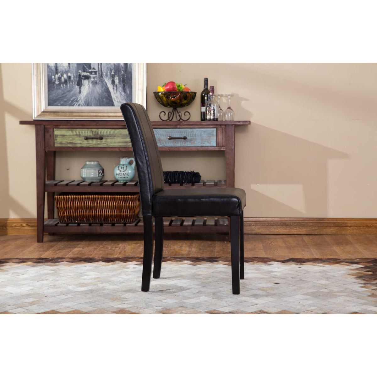 Black Faux Leather Parson Chair Set of 2 O46746
