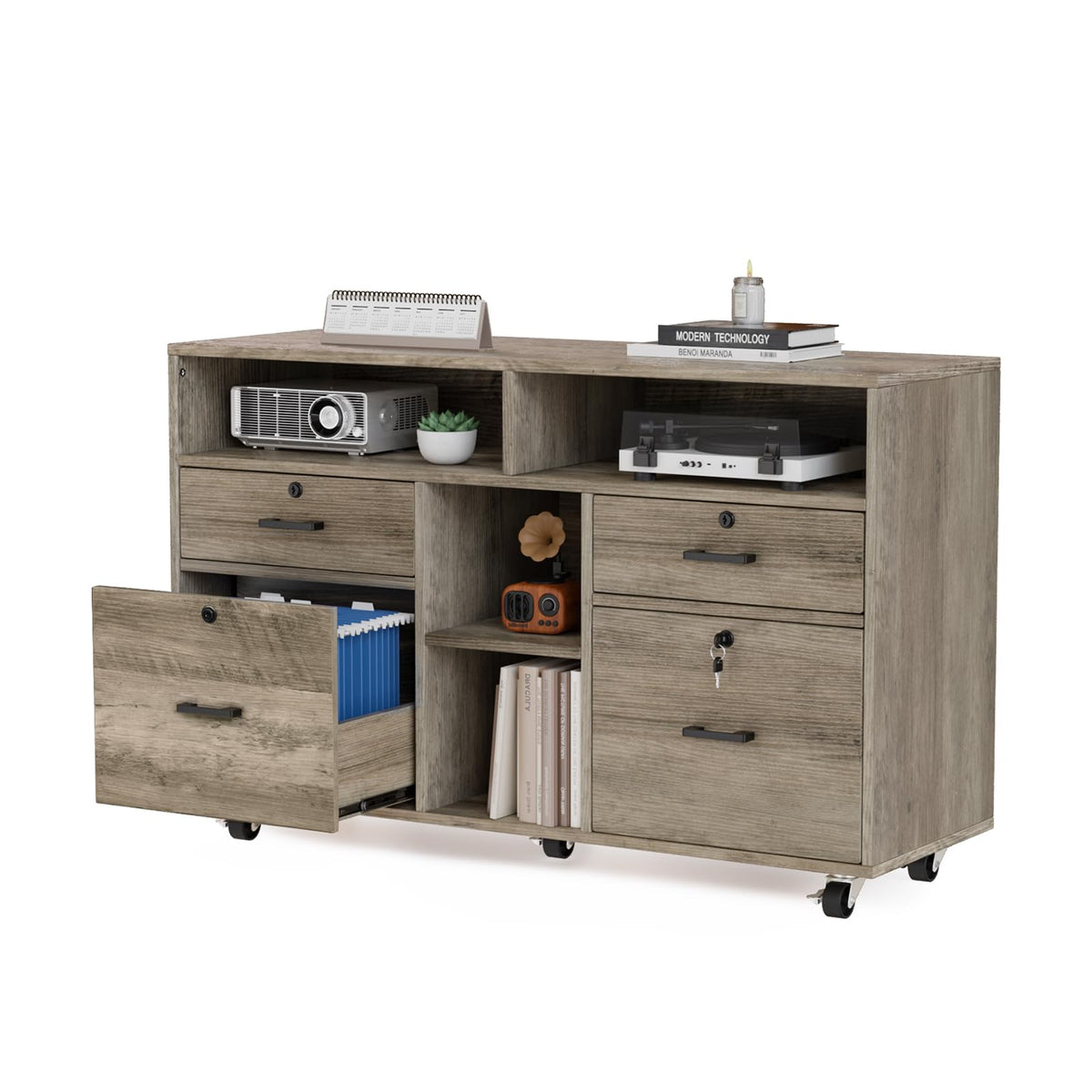 Rustic Grey 4 Drawer File Cabinet with Lock U171403