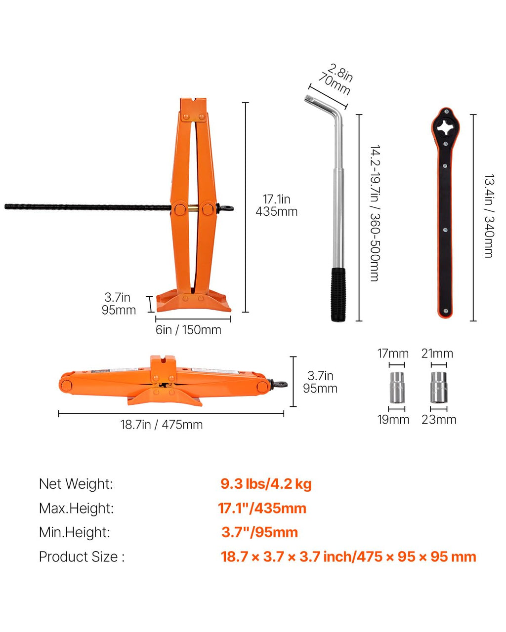 2.5 Ton Scissor Car Jack with Lifting Range A827