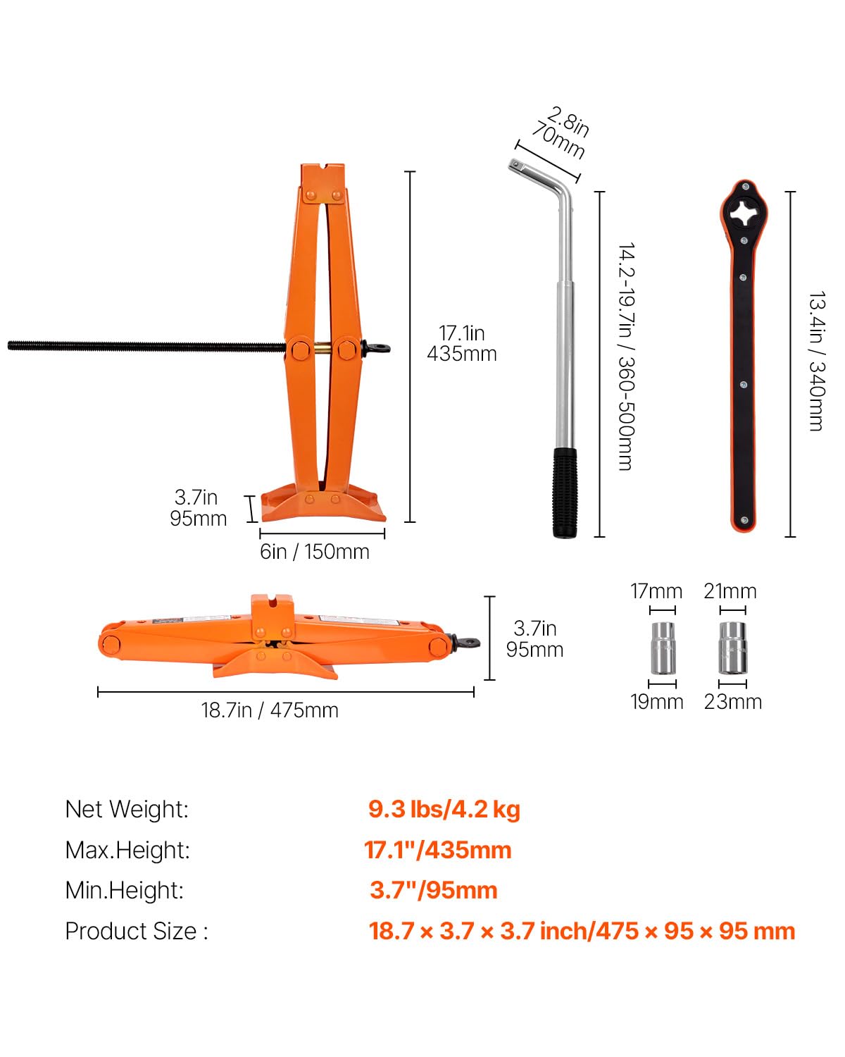 2.5 Ton Scissor Car Jack with Lifting Range A827