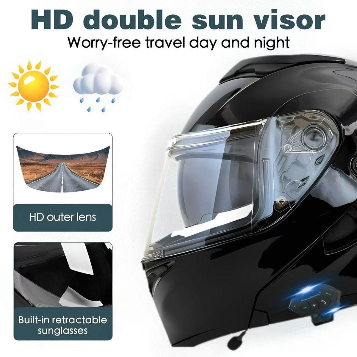 DOT Approved Flip Up Full Face Motorcycle Helmet with Dual Speakers and Microphone N55940