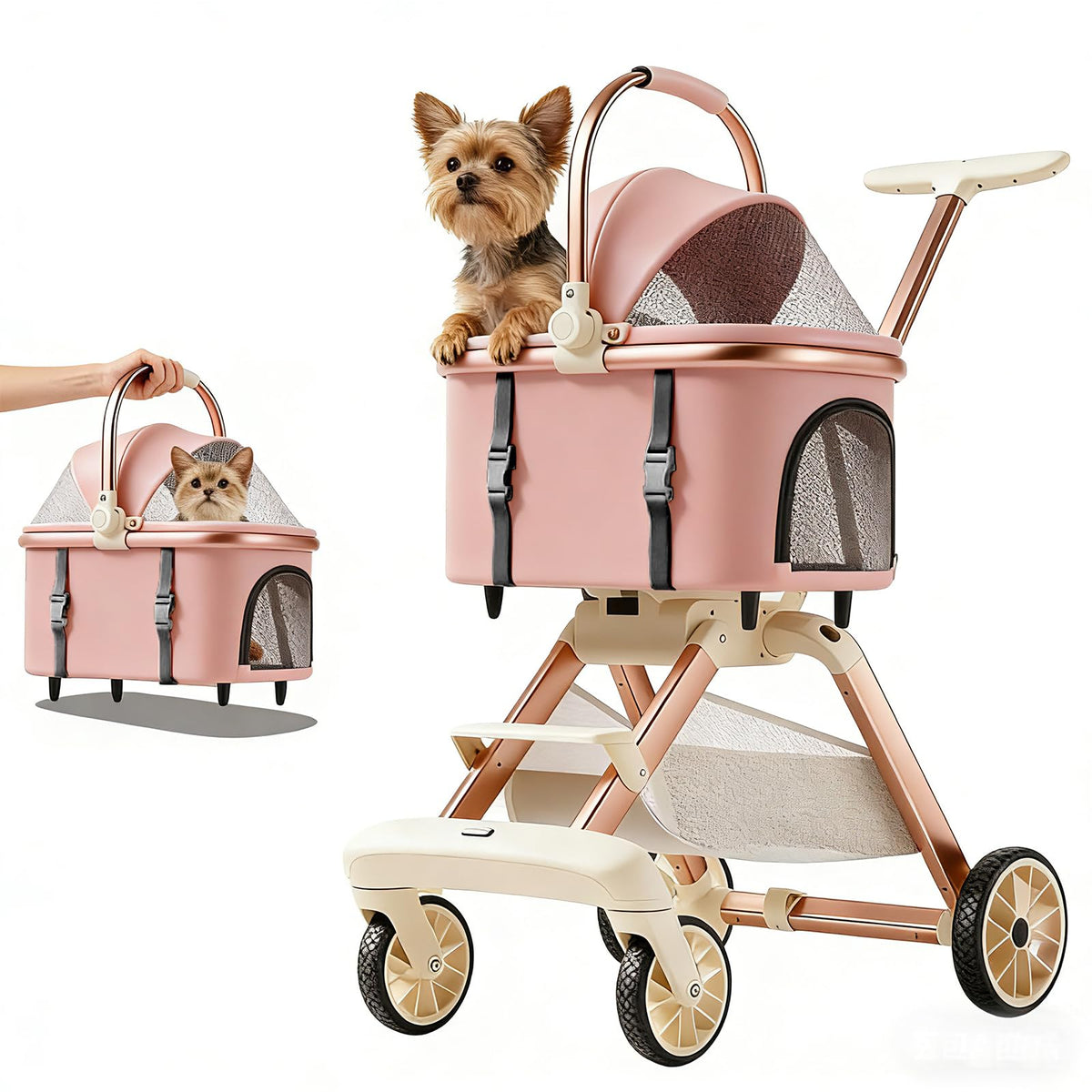 Pink Pet Stroller with One-Touch Brake U8070