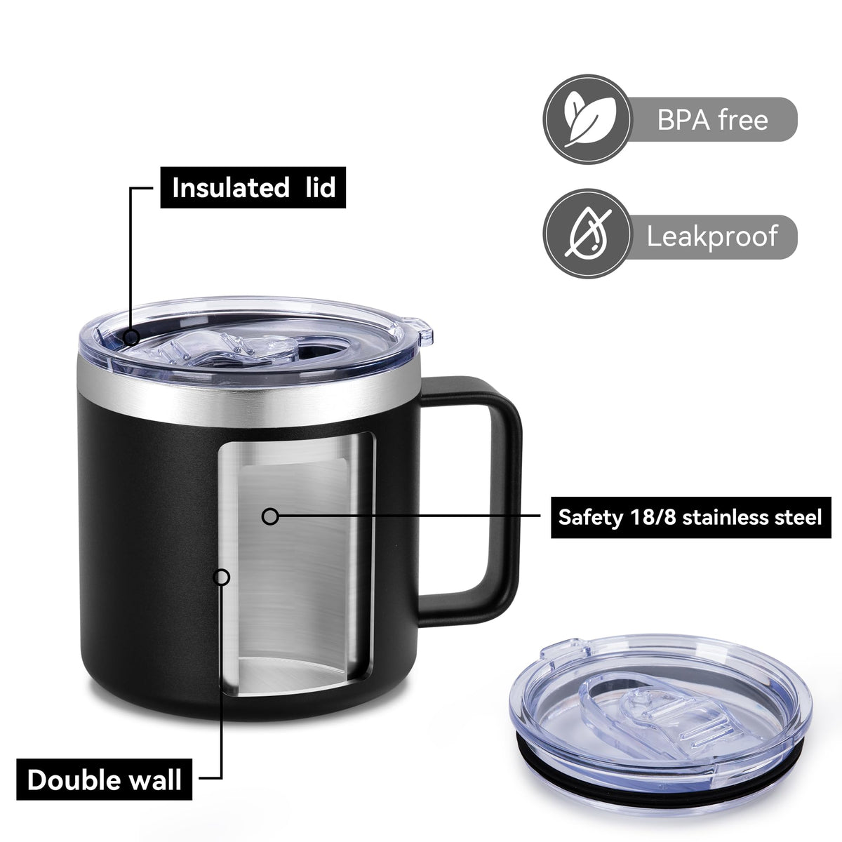 14 oz Insulated Stainless Steel Travel Coffee Mug with Handle and Lid S5367