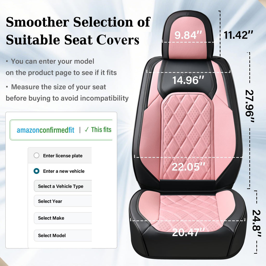 Waterproof Faux Leather Pink & Black Car Seat Covers Full Set A5375
