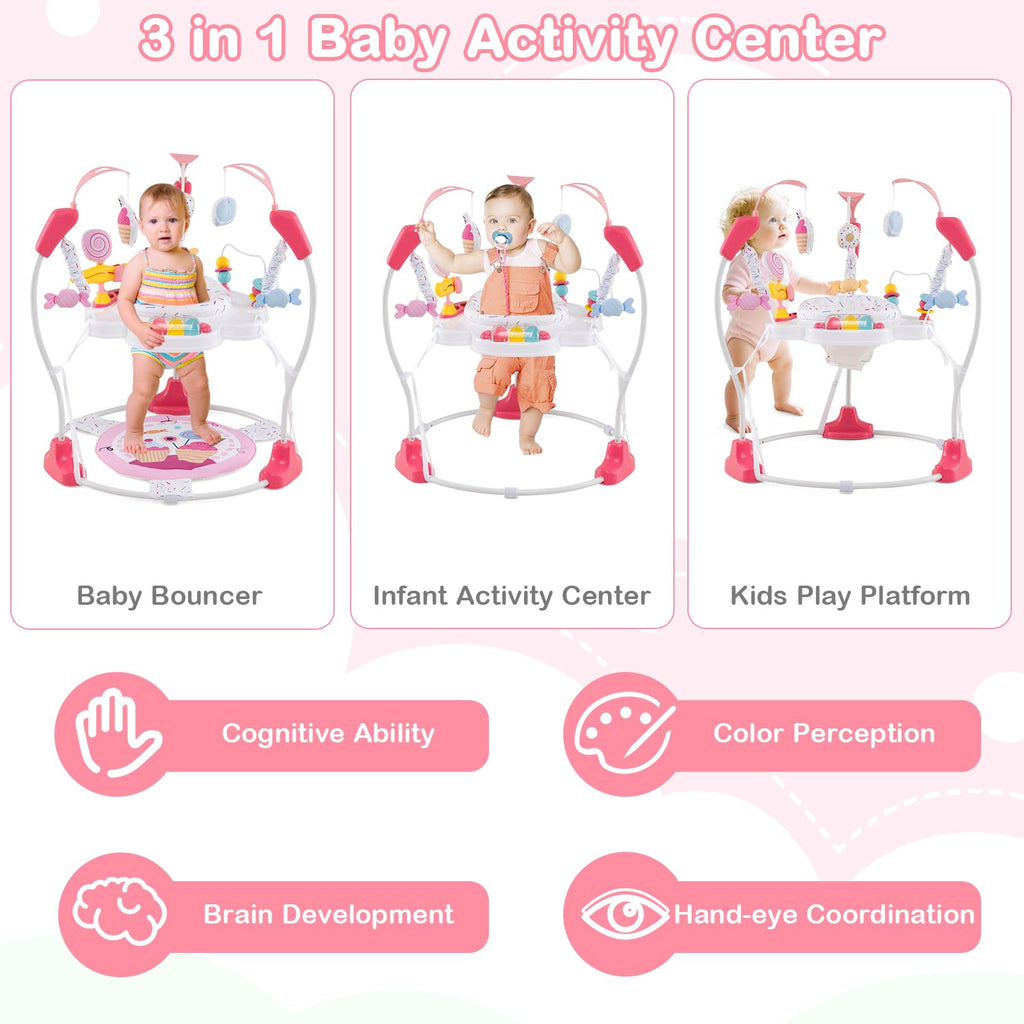 Pink Baby Bouncer Activity Center with Music Lights and Sounds P902237
