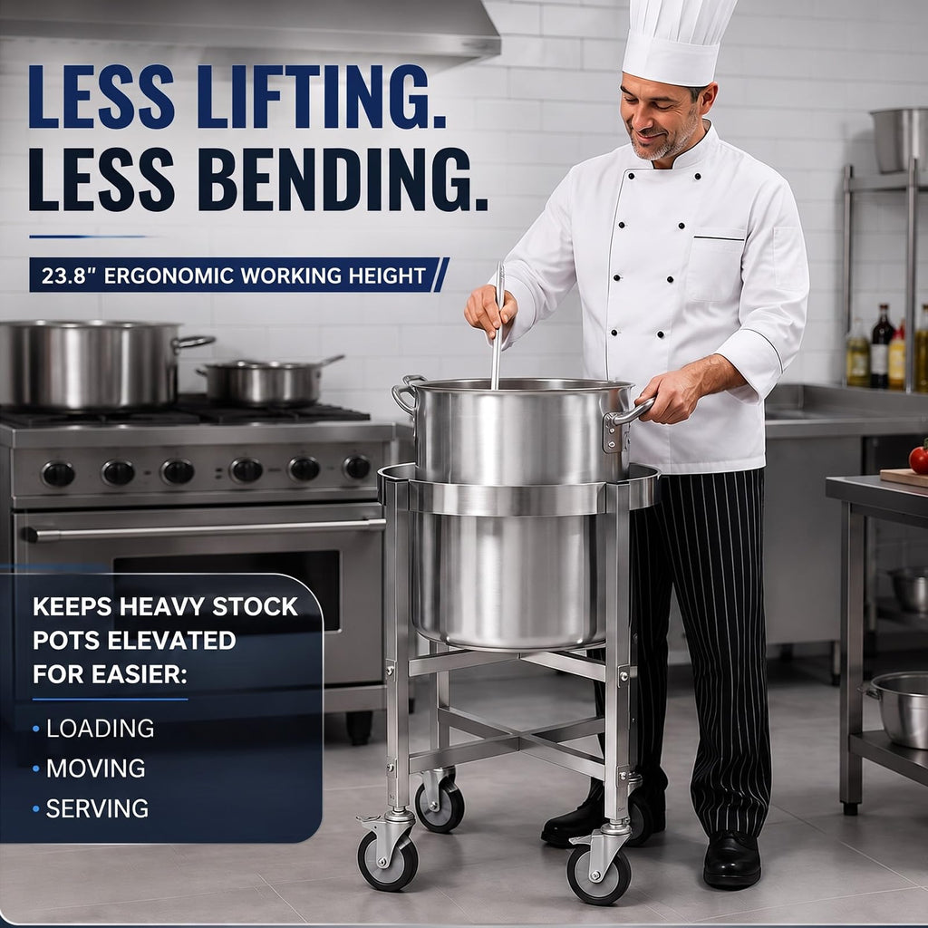 23.8 Inch Stainless Steel Stock Pot Dolly with Locking Casters T4844