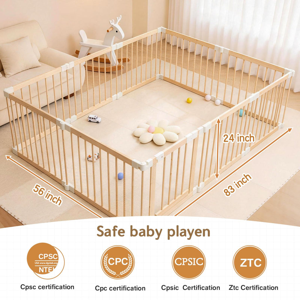 Foldable Wooden Playpen with Gate F996707