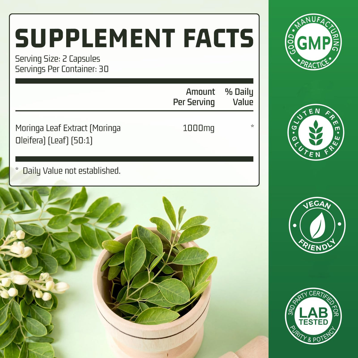 Moringa Capsules 1000mg 60 Count W571501