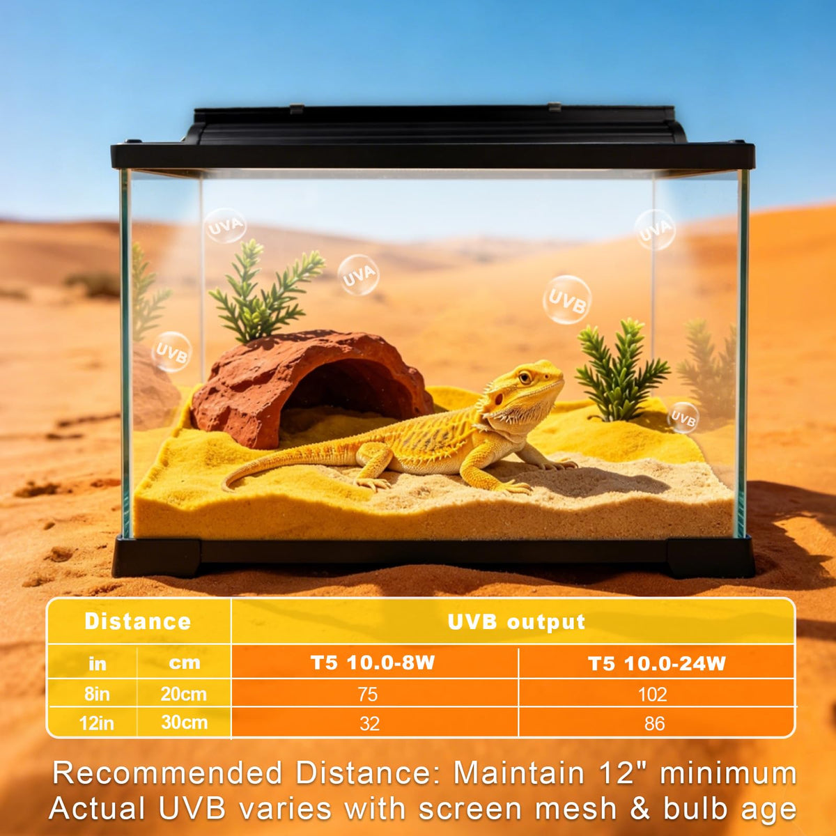 8W 10.0 UVB Reptile Light Fixture Combo Kit with Terrarium Hood X81769