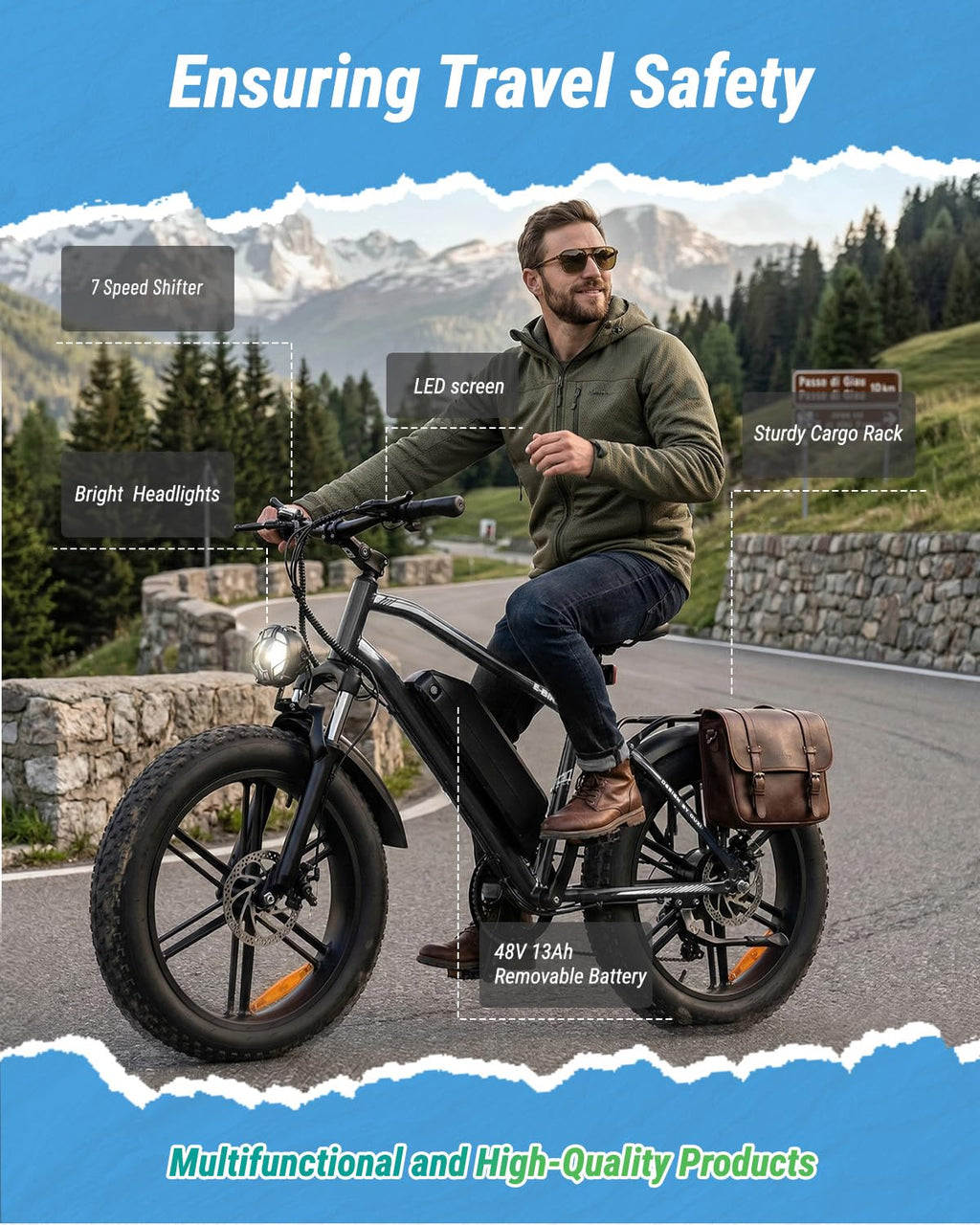 1000W Peak Electric Mountain Bike 48V 13Ah B1795