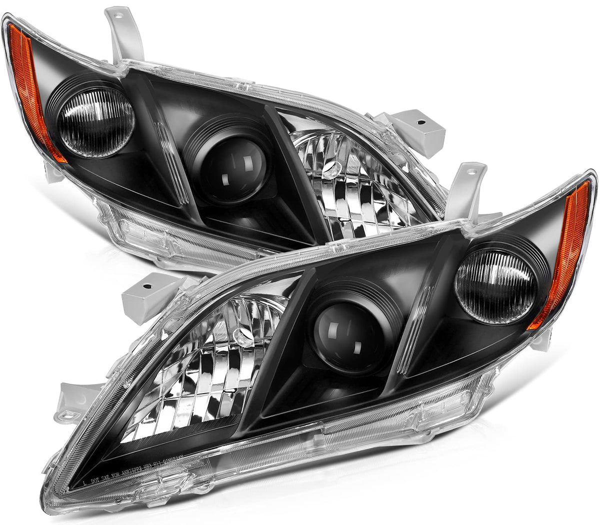 Black Housing Amber Reflector Clear Lens Headlights Assembly Pair U714132