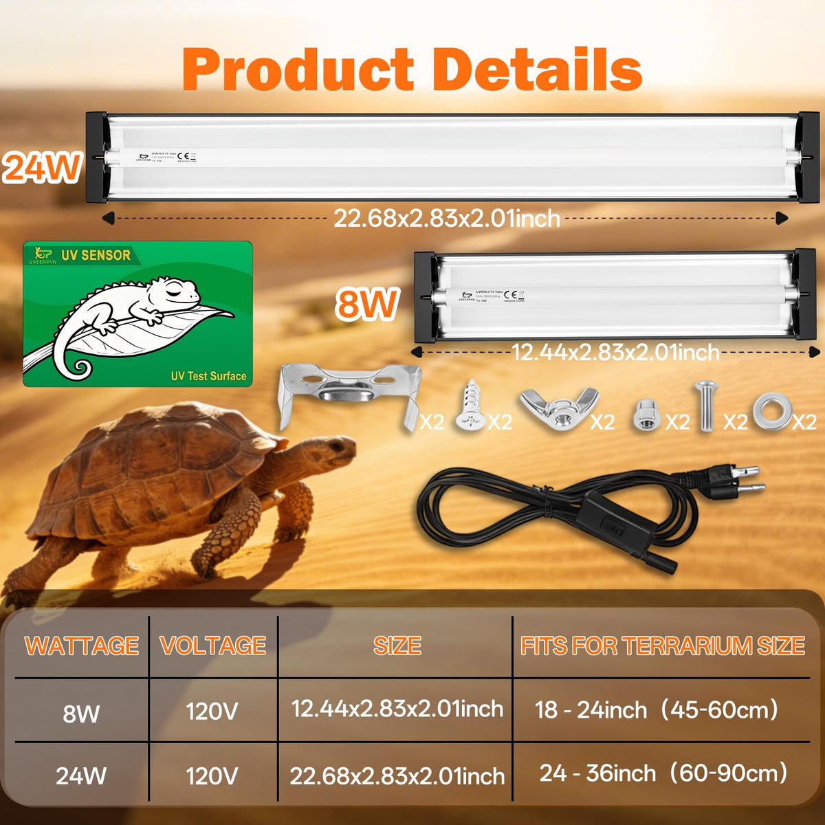 24W 22'' UVB Reptile Light Fixture Combo Kit Y129