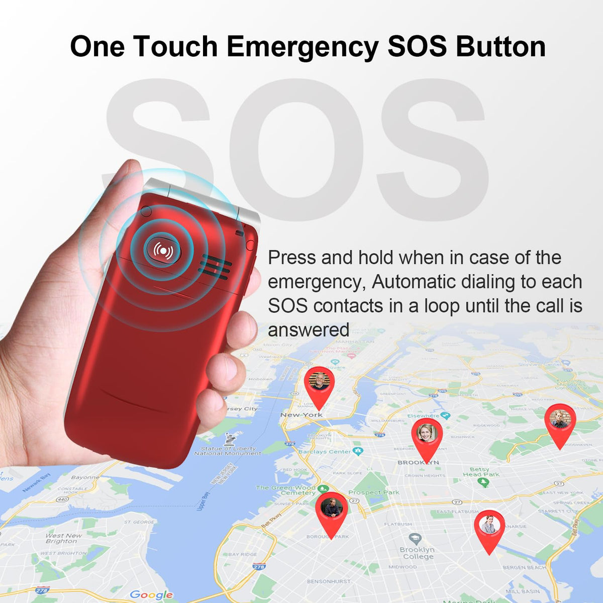 Unlocked 4G Big Button Flip Cell Phone with SOS Button & Charging Dock P302497